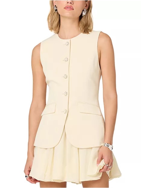 New Astr The Label Christen Button-Front Vest Mini Dress In Cream Size X-Small